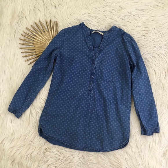 Zara Tops - Zara Basic Denim Henley Long Sleeve Shirt